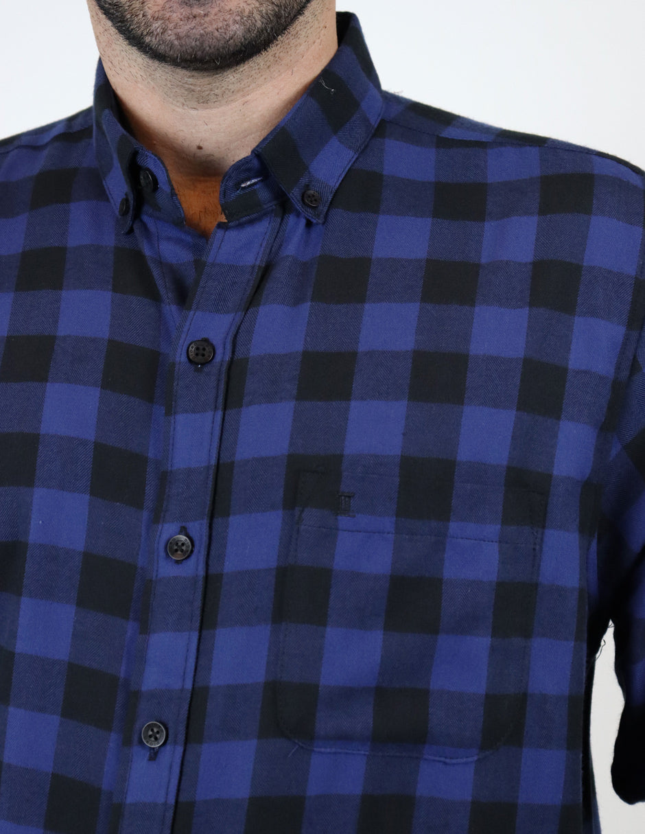 Camisa de Franela Azul de Cuadros con Manga Larga 2210395