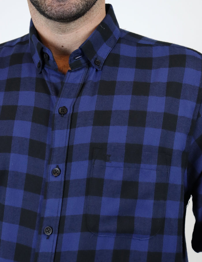 Camisa de Franela Azul de Cuadros con Manga Larga 2210395