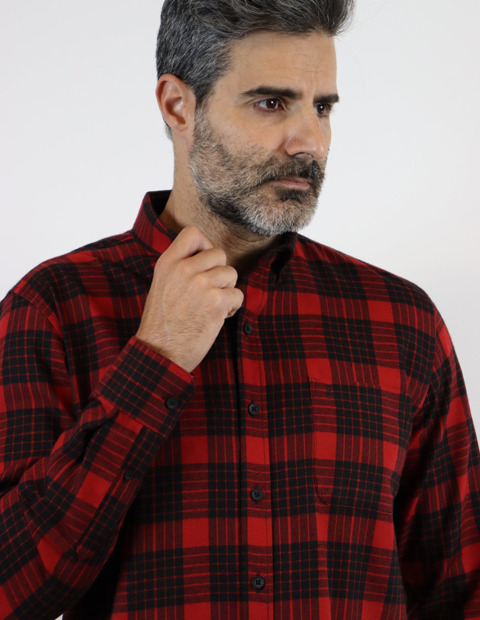 Camisa de Franela Roja de Cuadros con Manga Larga 2210398