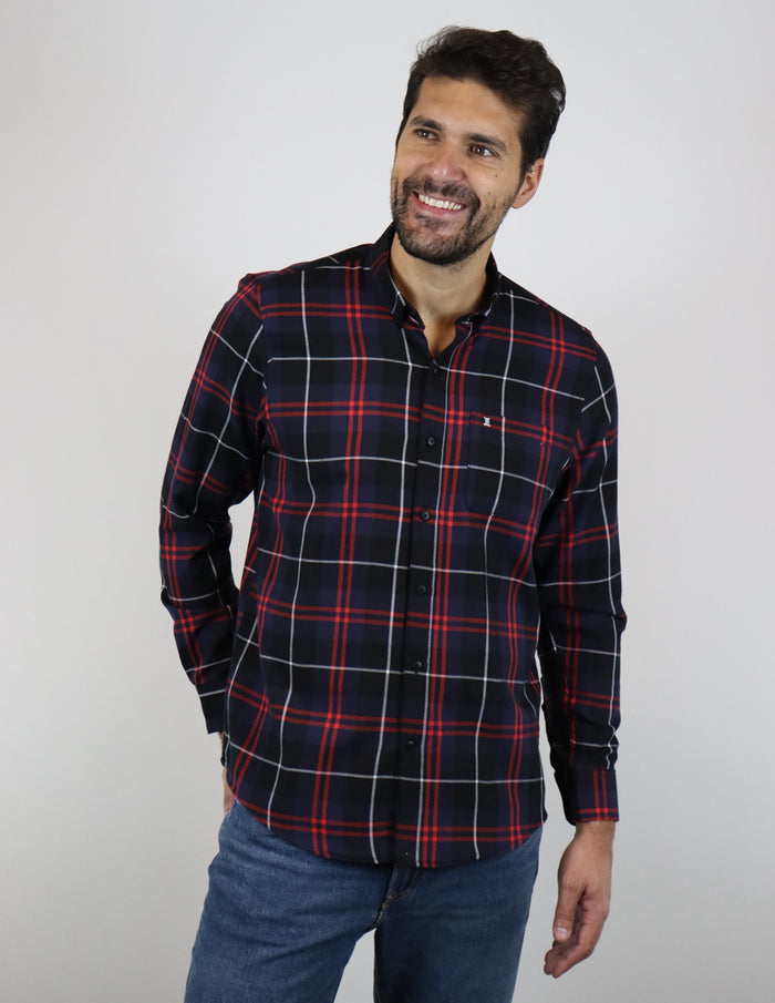Camisa de Franela Negra de Cuadros con Manga Larga 2210399