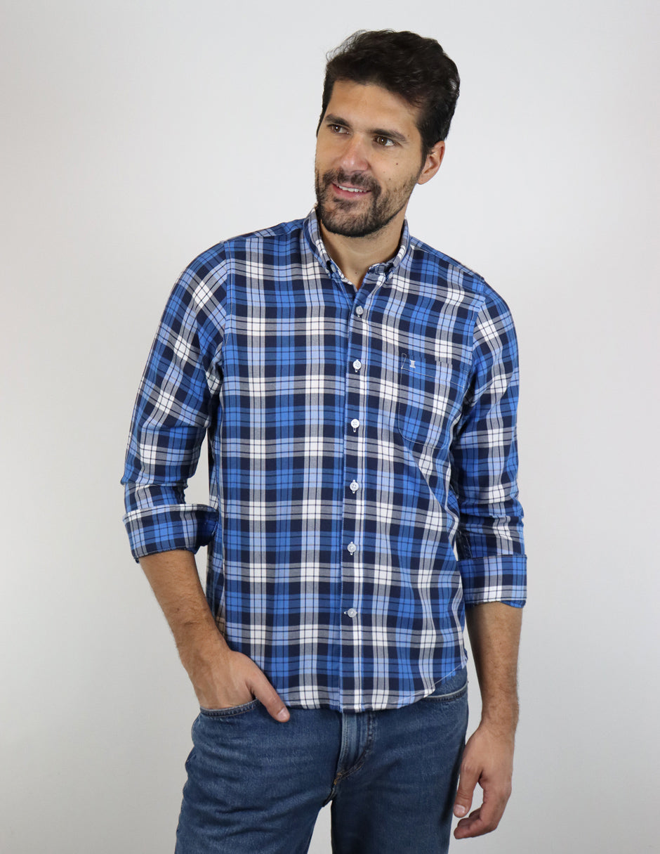 Camisa de Franela Azul de Cuadros con Manga Larga 2210400