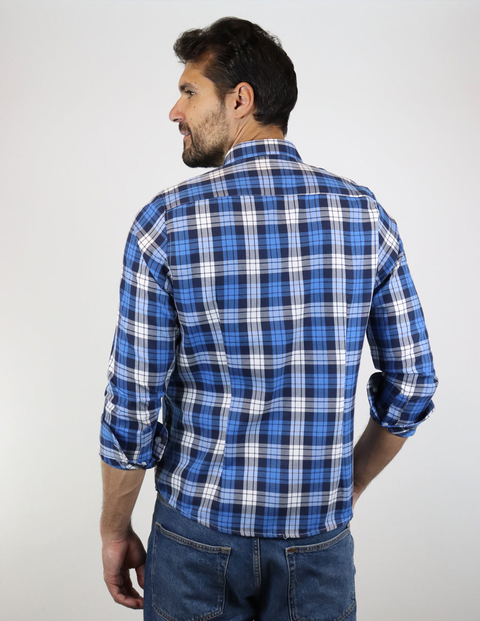 Camisa de Franela Azul de Cuadros con Manga Larga 2210400