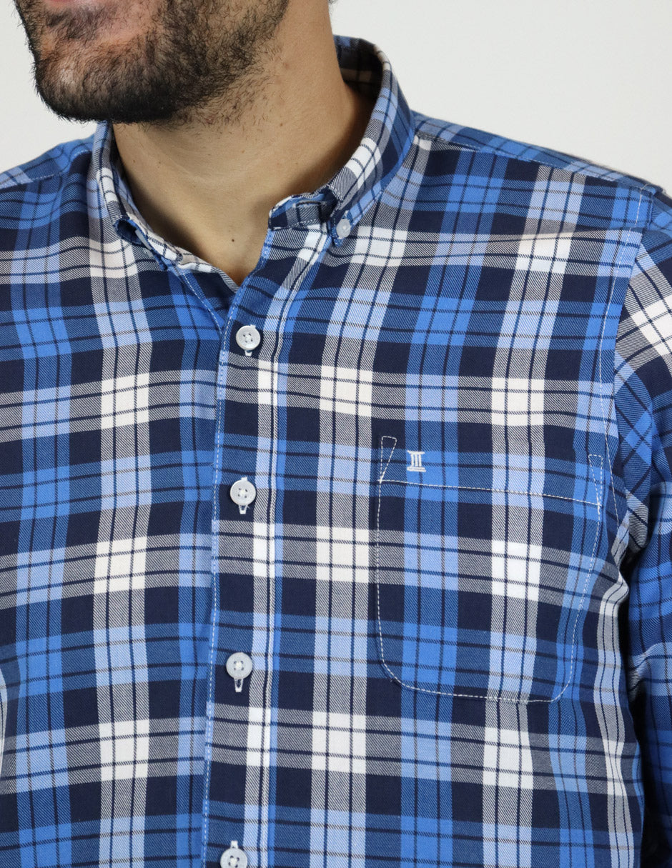 Camisa de Franela Azul de Cuadros con Manga Larga 2210400