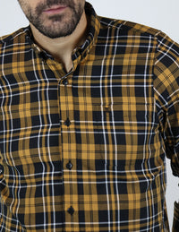 Camisa de Franela de Cuadros Mostaza con Manga Larga Talla Extra 2209080