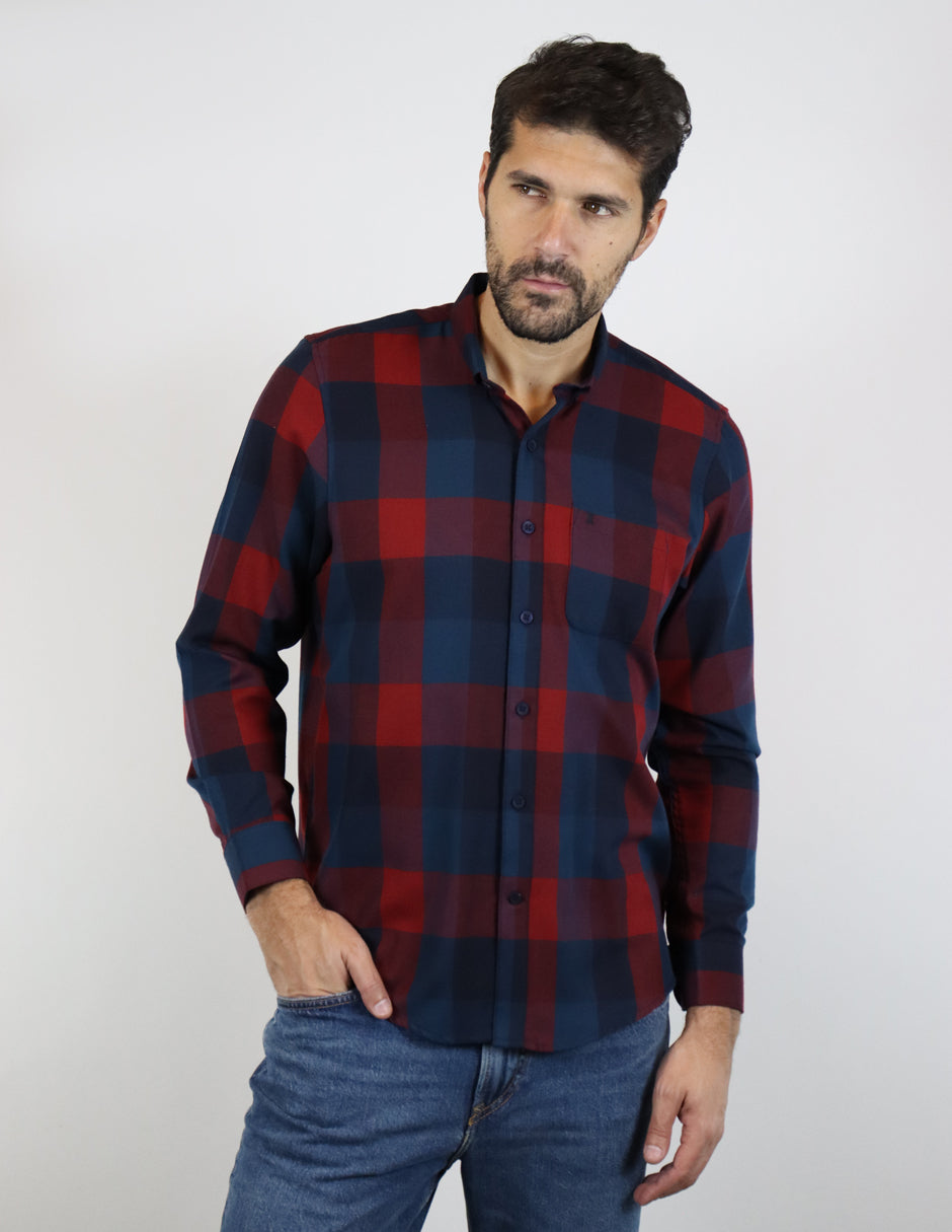 Camisa de Franela Azul de Cuadros con Manga Larga 2210407