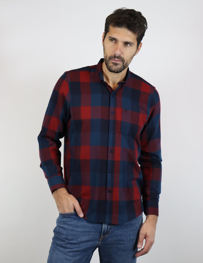 Camisa de Franela Azul de Cuadros con Manga Larga 2210407