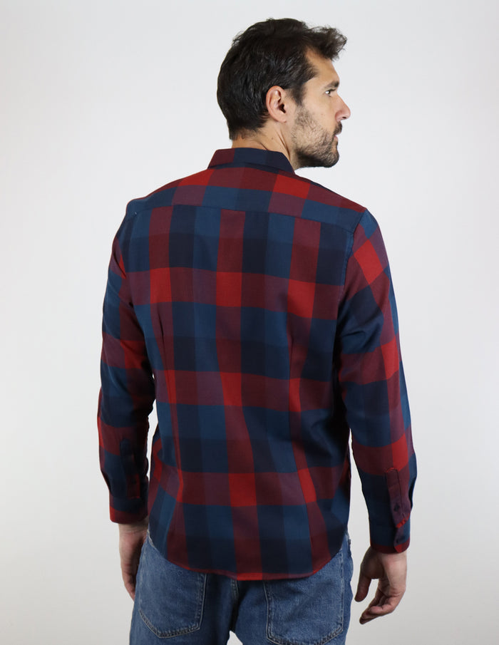 Camisa de Franela Azul de Cuadros con Manga Larga 2210407