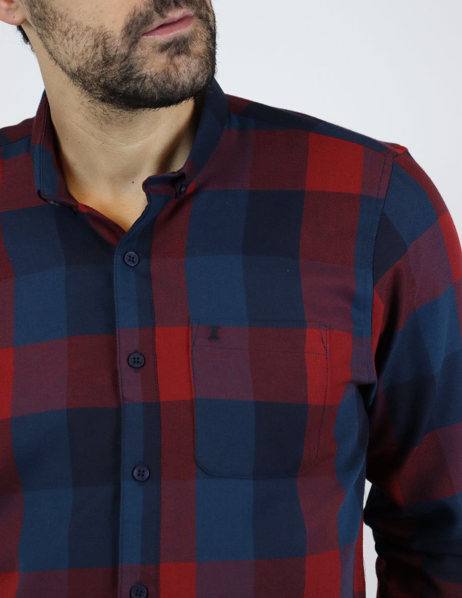 Camisa de Franela Azul de Cuadros con Manga Larga 2210407