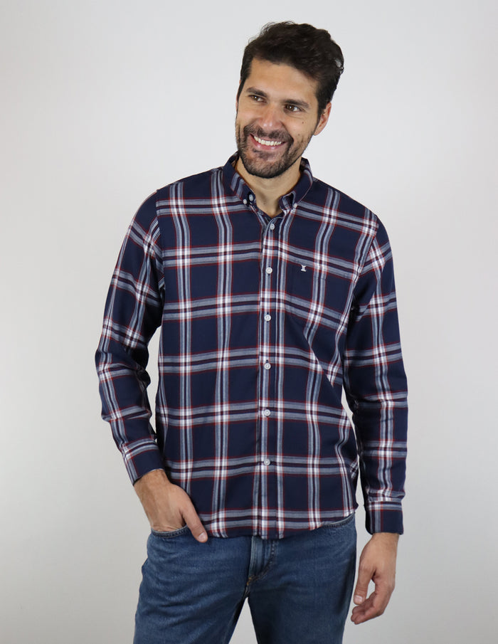 Camisa de Franela Azul de Cuadros con Manga Larga 2210408