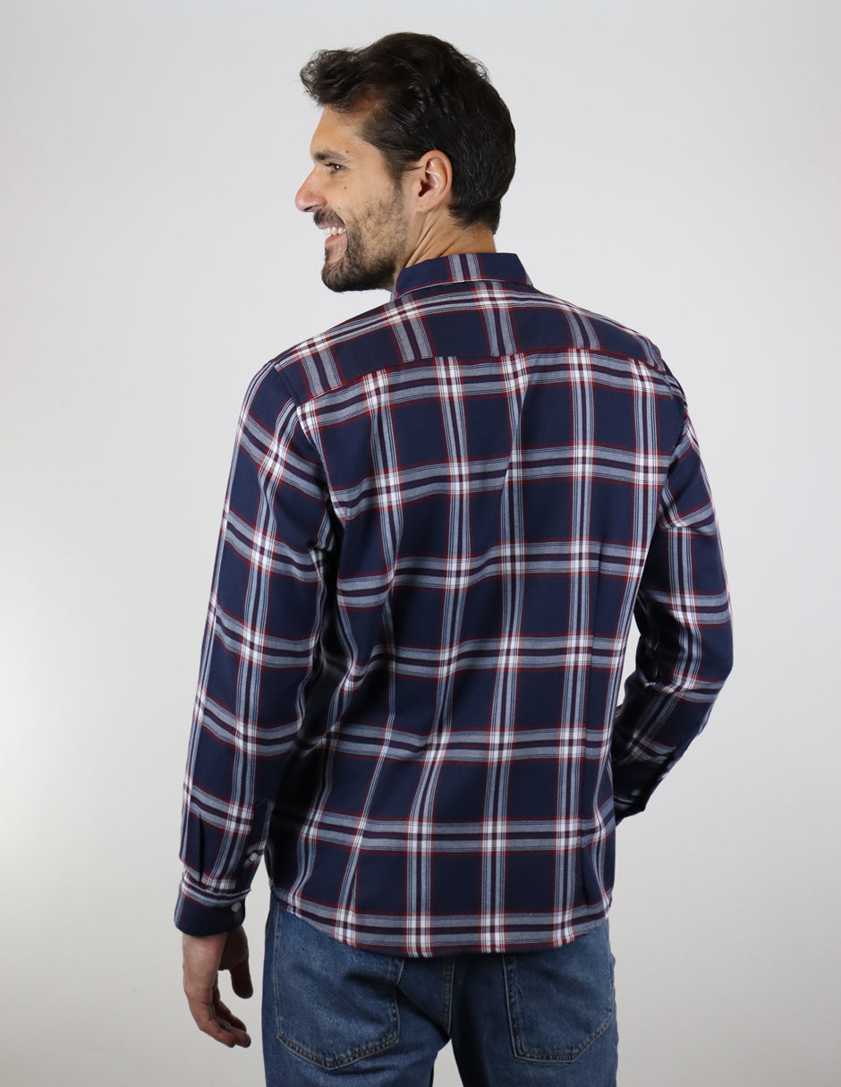 Camisa de Franela Azul de Cuadros con Manga Larga 2210408