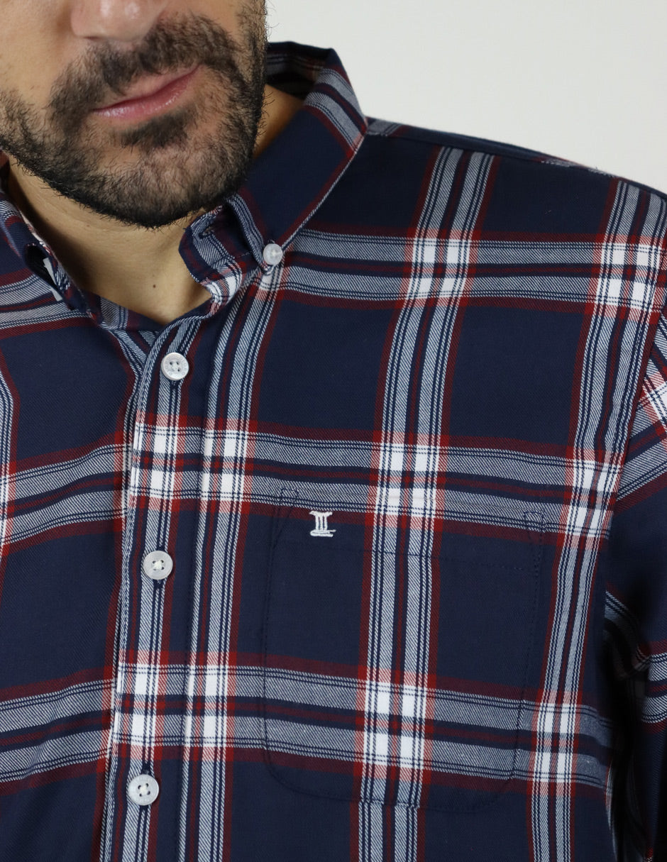 Camisa de Franela Azul de Cuadros con Manga Larga 2210408