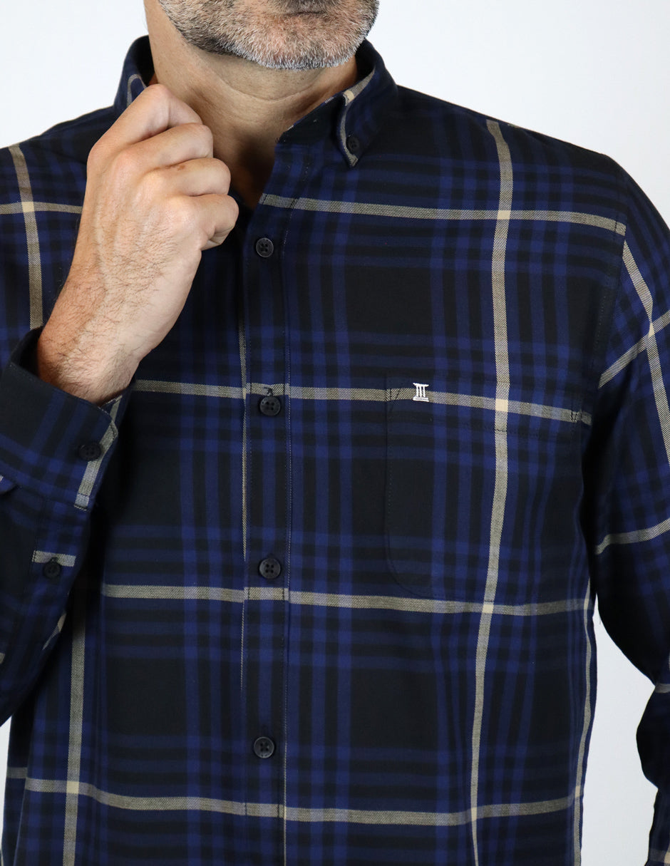 Camisa de Cuadros Negra con Manga Larga Talla Extra 100% Algodón 2211413