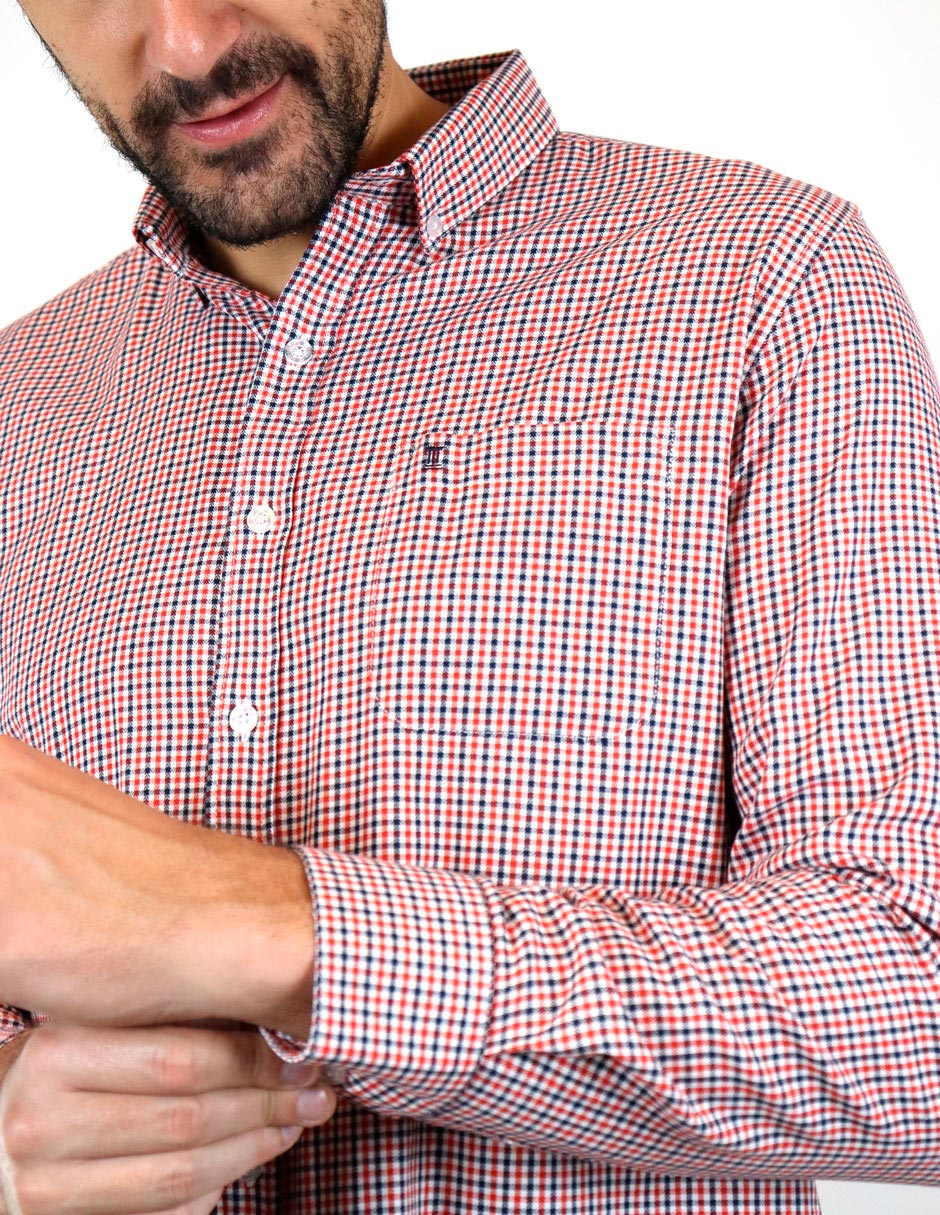 CAMISA MANGA LARGA ROJO CUADROS 100% ALGODÓN  REF 2211418 E