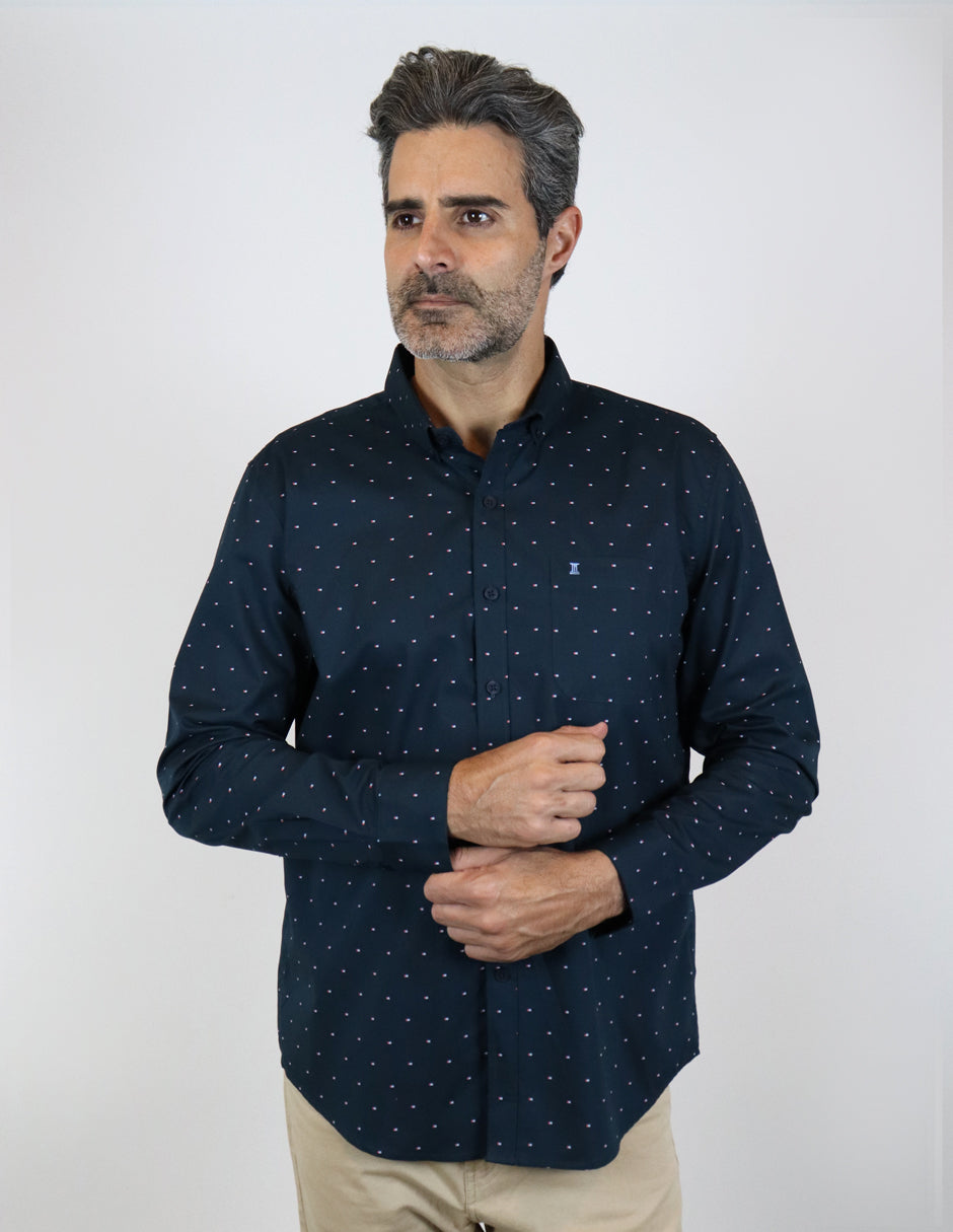 CAMISA MANGA LARGA AZUL ESTAMPADA 100% ALGODÓN REF 2211428