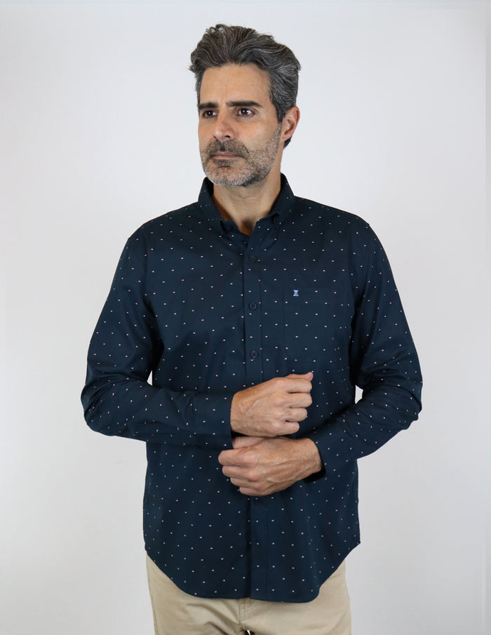 CAMISA MANGA LARGA AZUL ESTAMPADA 100% ALGODÓN REF 2211428