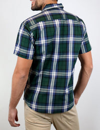 Camisa de Vestir Cuadros Verde Manga Corta | Marca Dioro | 100% Algodón para Hombre en Tallas Extras