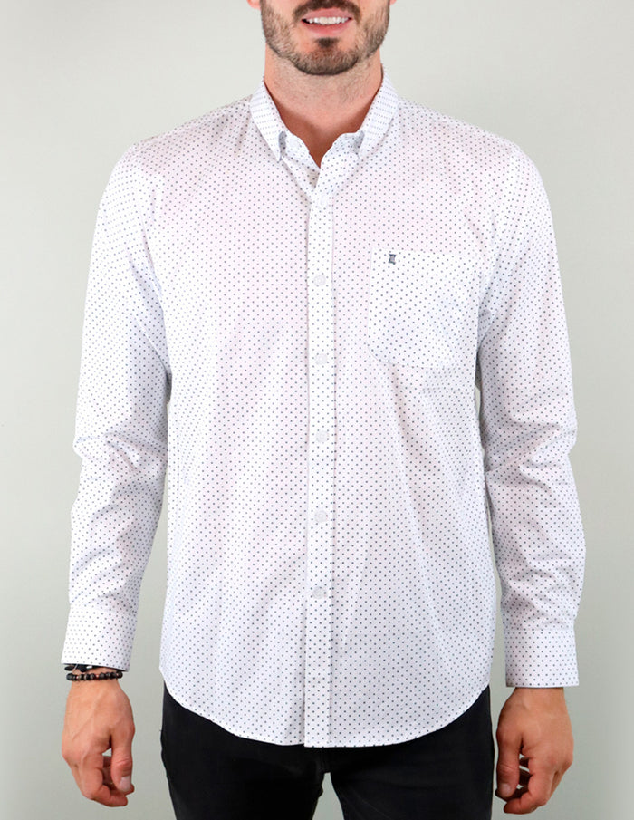 CAMISA MANGA LARGA BLANCO ESTAMPADO 100% ALGODÓN  REF 2213036 E