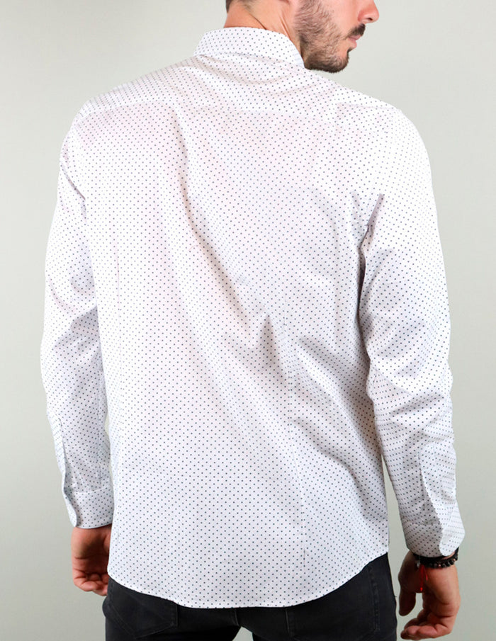 CAMISA MANGA LARGA BLANCO ESTAMPADO 100% ALGODÓN  REF 2213036 E