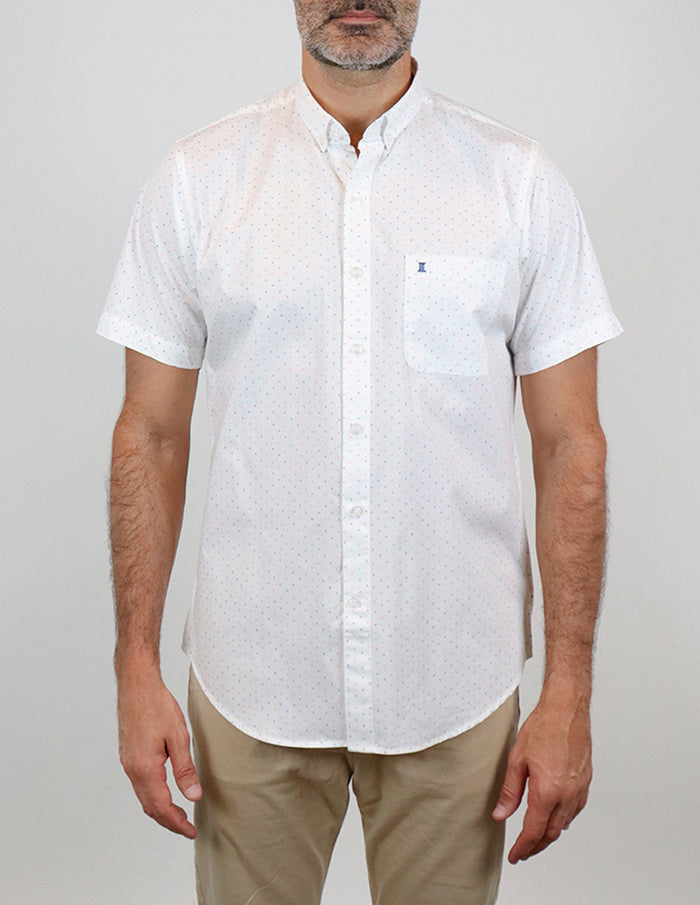 CAMISA MANGA CORTA BLANCO ESTAMPADO 100% ALGODÓN REF 2215064 E