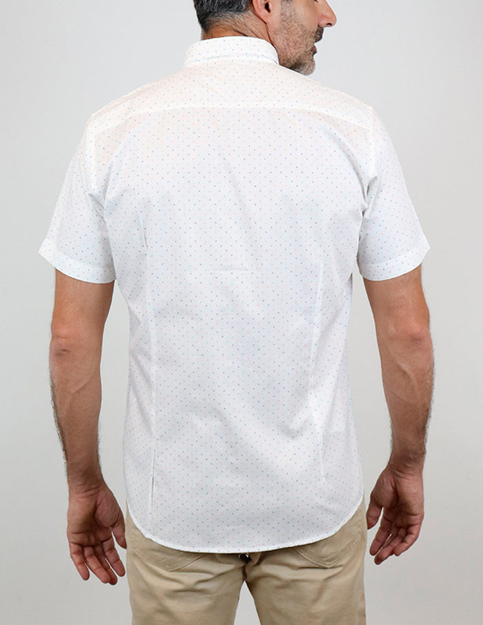 CAMISA MANGA CORTA BLANCO ESTAMPADO 100% ALGODÓN REF 2215064 E