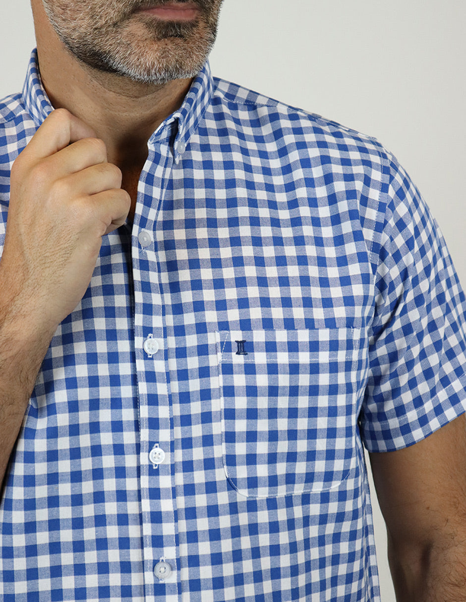 Camisa Cuadros Azul con Manga Corta 100% Algodón 2215078