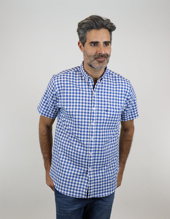 Camisa Cuadros Azul con Manga Corta 100% Algodón 2215078