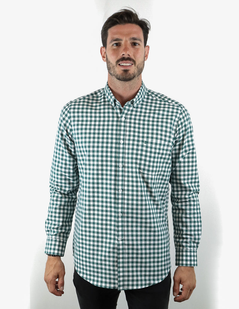 Camisa de Manga Larga Casual Estilo Cuadros Verde