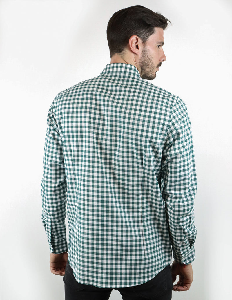 Camisa de Manga Larga Casual Estilo Cuadros Verde