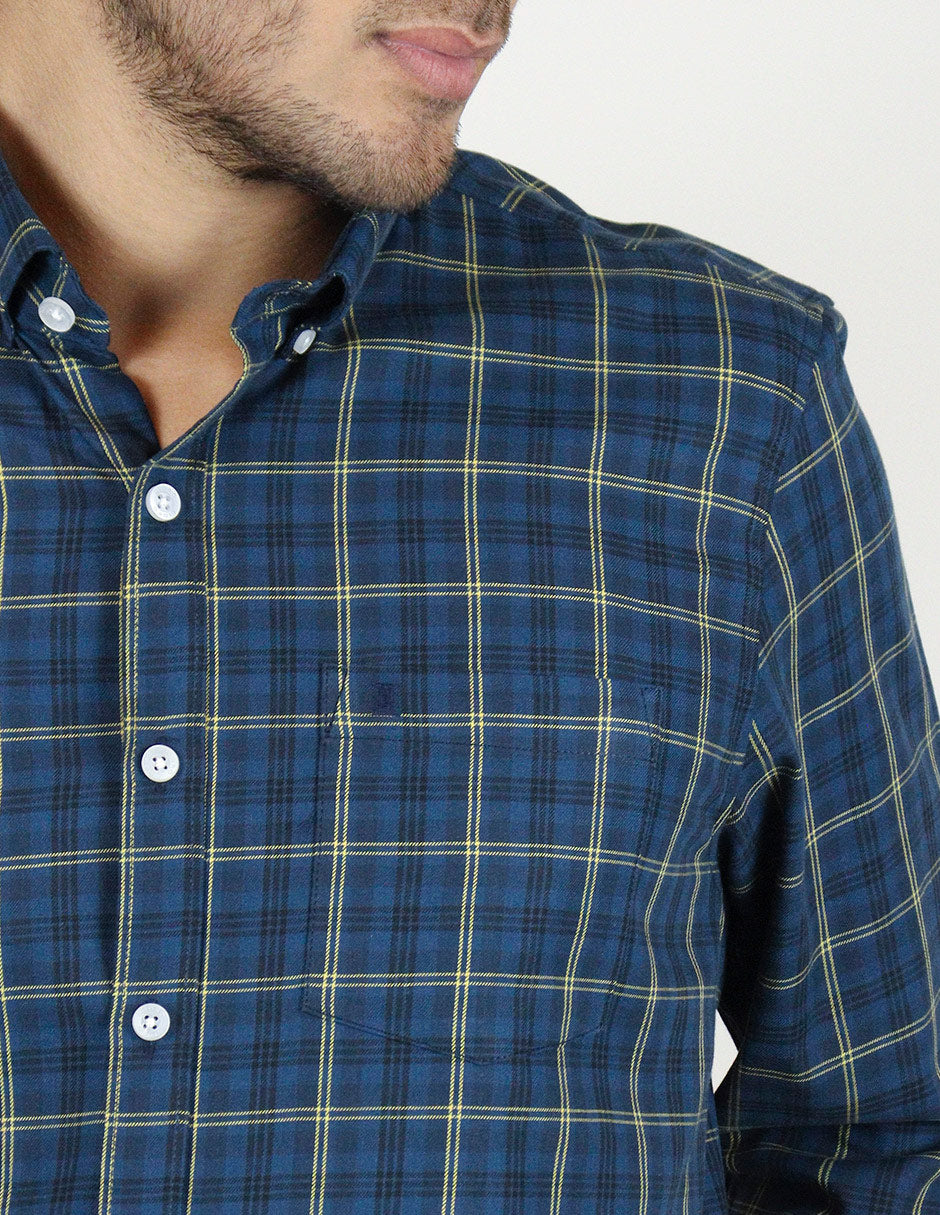 CAMISA MANGA LARGA AZUL CUADROS 100% ALGODÓN  REF 2301008