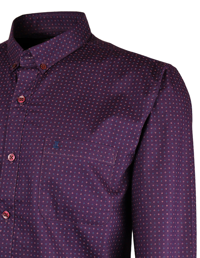 CAMISA MANGA LARGA MORADO ESTAMPADO 100% ALGODÓN  REF 2301019