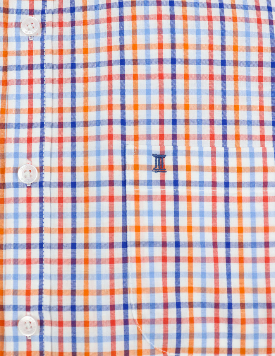 CAMISA MANGA CORTA NARANJA CUADROS 100% ALGODÓN  REF 2301025