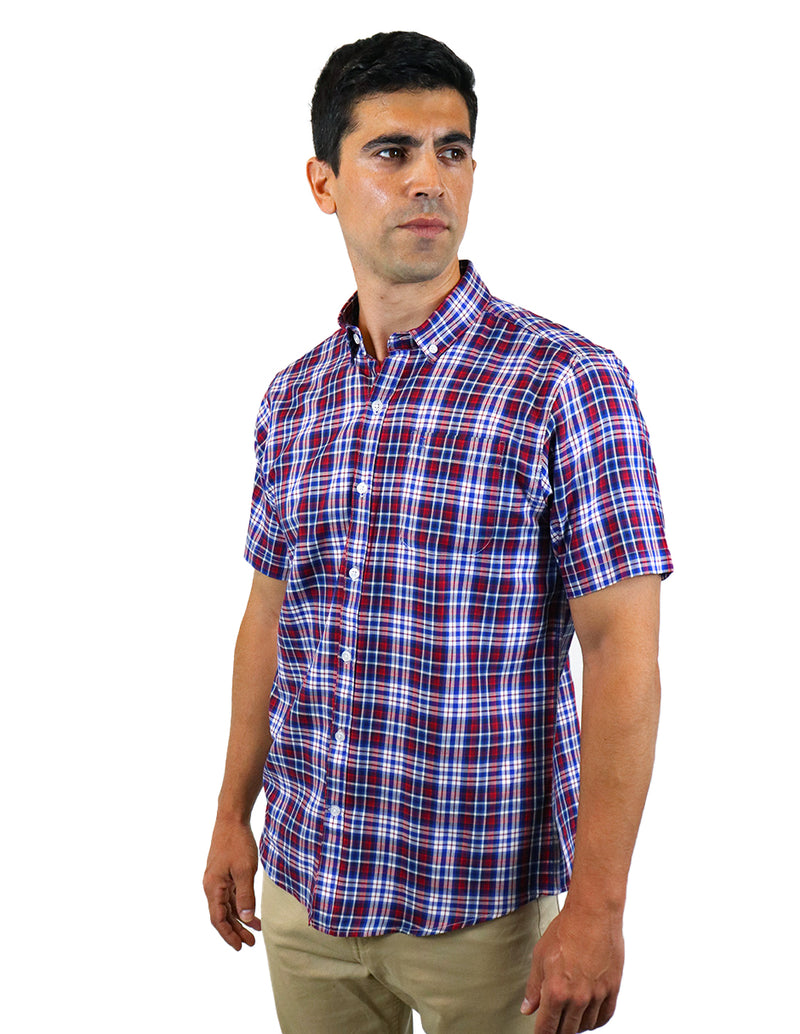 CAMISA MANGA CORTA MORADO CUADROS 100% ALGODÓN  REF 2302043