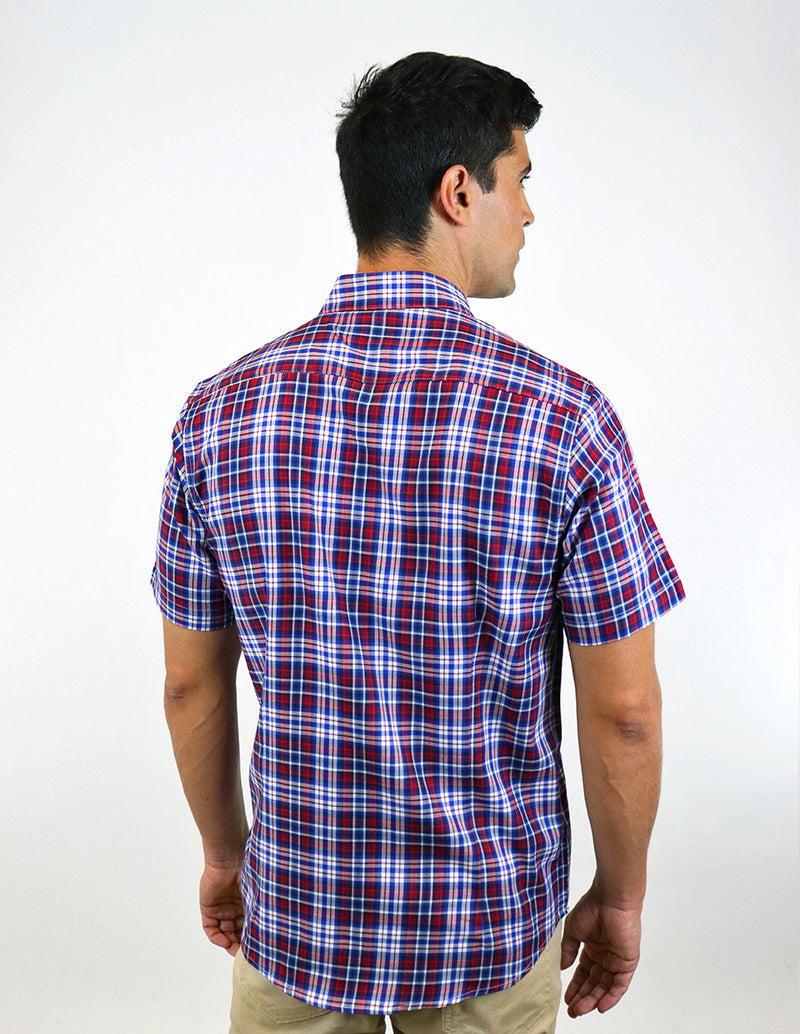 CAMISA MANGA CORTA MORADO CUADROS 100% ALGODÓN  REF 2302043