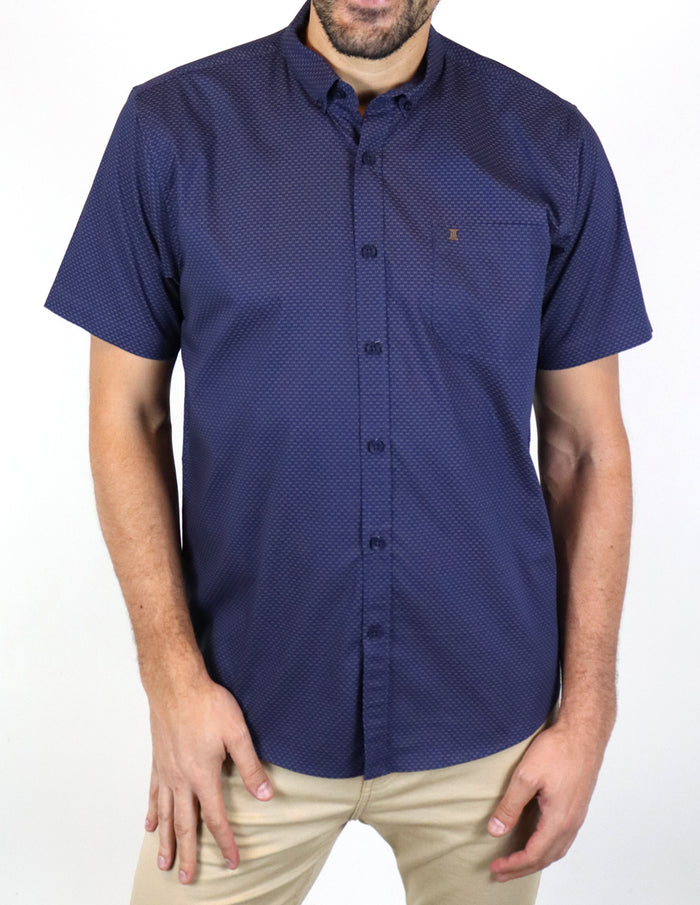 CAMISA MANGA CORTA AZUL ESTAMPADO 100% ALGODÓN REF 2302048