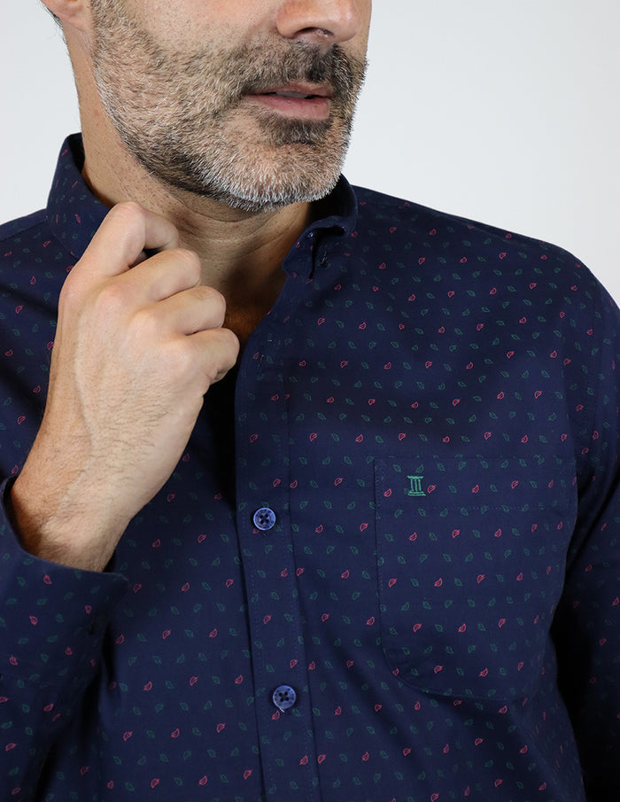 CAMISA MANGA LARGA AZUL ESTAMPADO 100% ALGODÓN REF 2303059