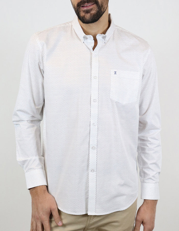 CAMISA MANGA LARGA BLANCA ESTAMPADO 100% ALGODÓN  REF 2304084 E