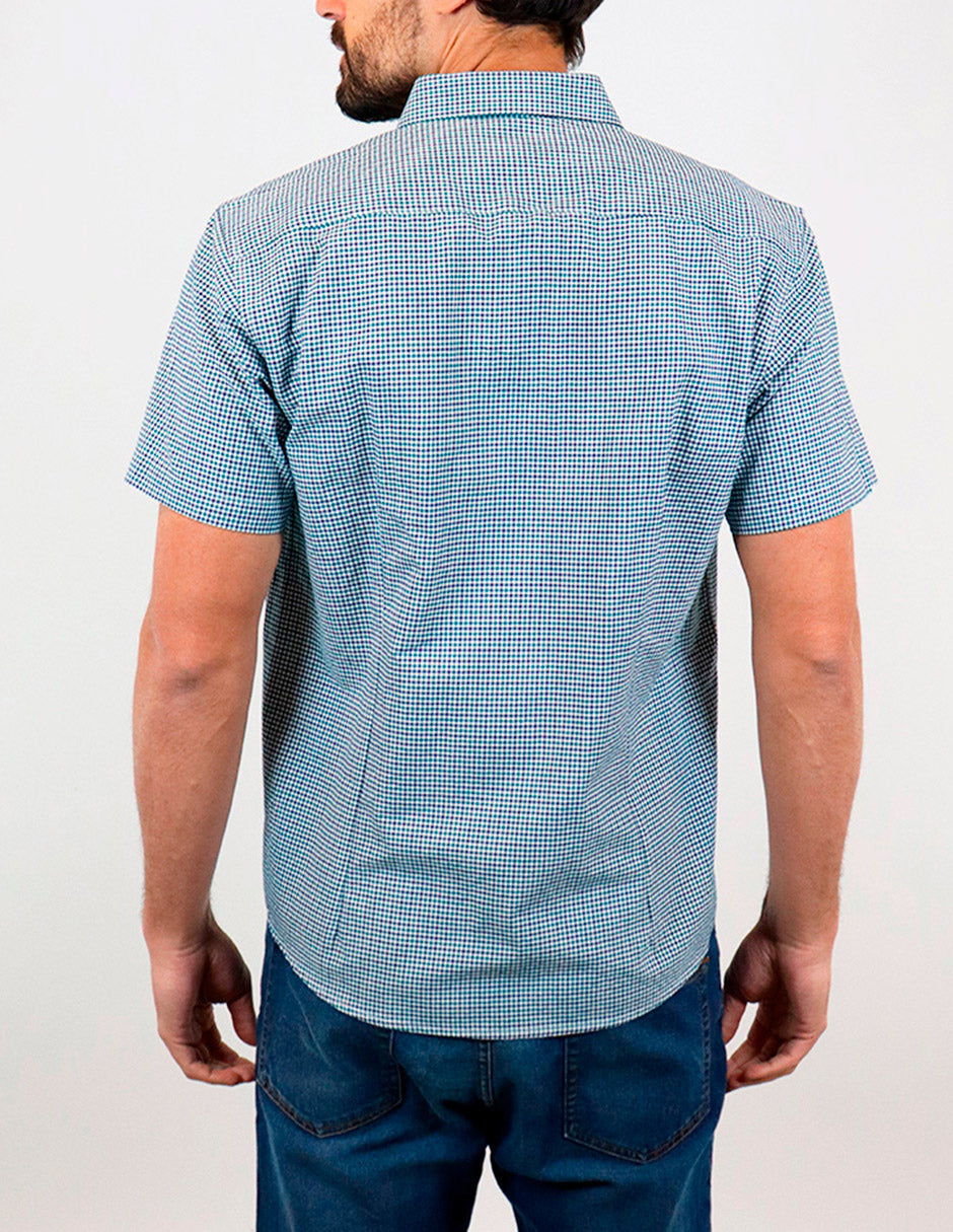 Camisa Azul de Cuadros con Manga Corta 100% Algodón 2304100 - dioromx