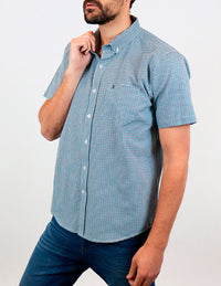 Camisa Azul de Cuadros con Manga Corta 100% Algodón 2304100 - dioromx