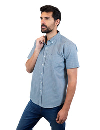Camisa Azul de Cuadros con Manga Corta 100% Algodón 2304100 - dioromx