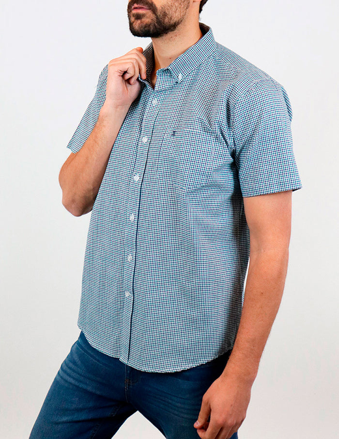 Camisa Manga Corta Verde Estilo Cuadros