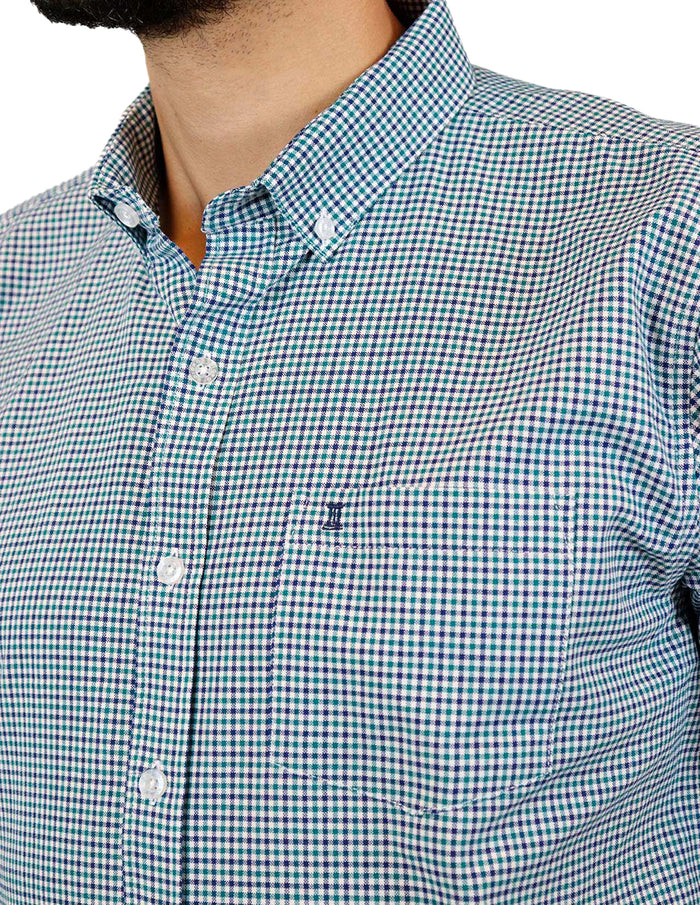 Camisa Manga Corta Verde Estilo Cuadros