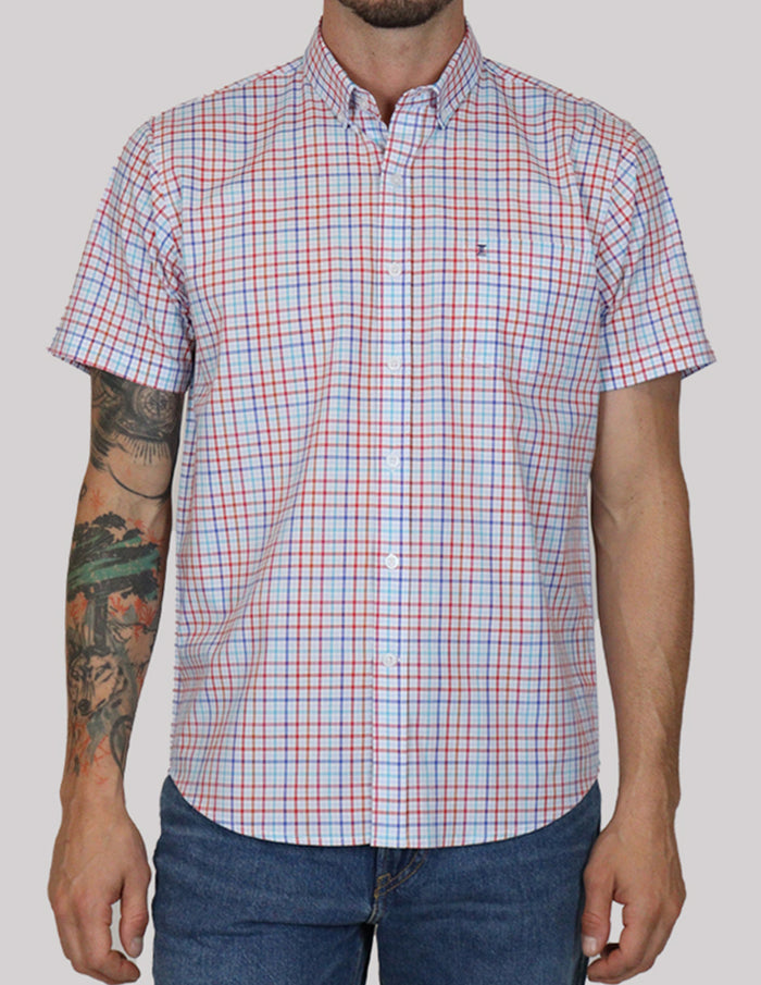 CAMISA MANGA CORTA MULTICOLOR CUADROS 100% ALGODÓN  REF 2304103 E