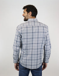 Camisa Marca Dioro Manga Laga Estilo Cuadros Gris