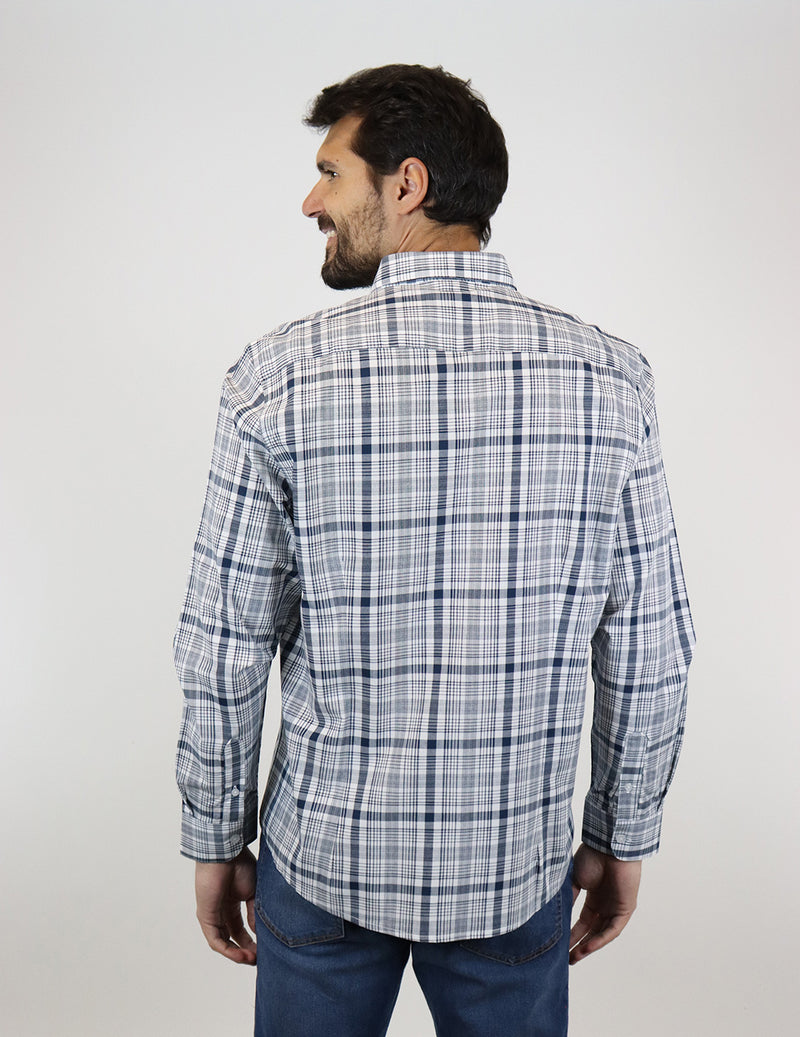 Camisa Marca Dioro Manga Laga Estilo Cuadros Gris