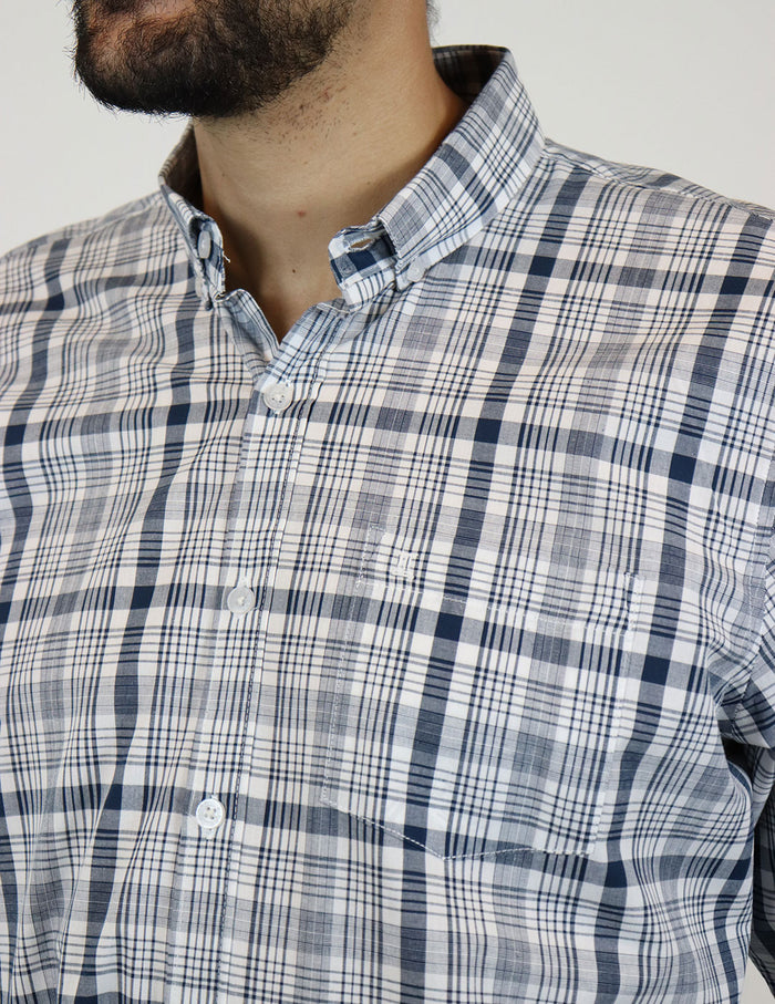 Camisa Marca Dioro Manga Laga Estilo Cuadros Gris
