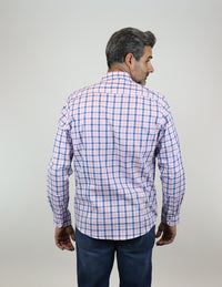 Camisa de Vestir Dioro Manga Larga Cuadros Rosa