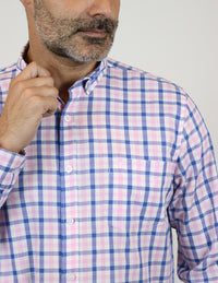 Camisa de Vestir Dioro Manga Larga Cuadros Rosa