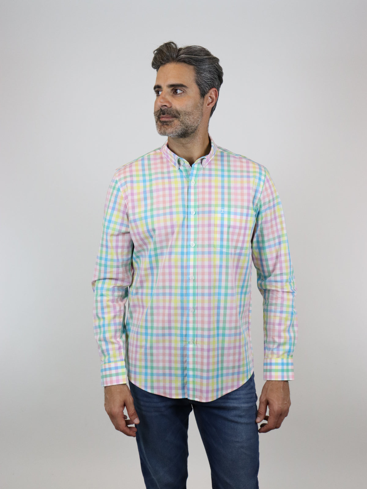 CAMISA MANGA LARGA MULTICOLOR CUADROS 100% ALGODÓN REF 2305133 E