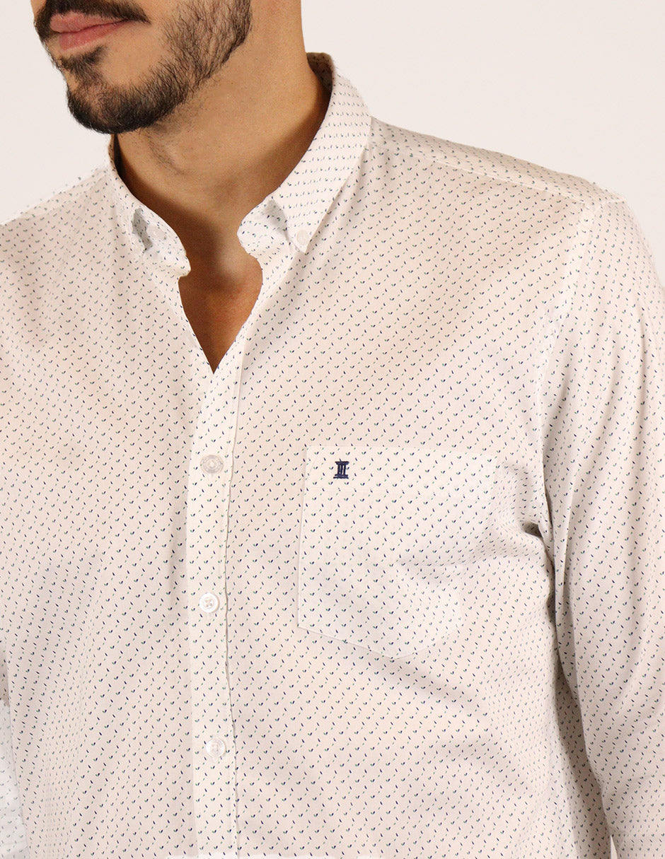 CAMISA MANGA LARGA BLANCO ESTAMPADO 100% ALGODÓN 2305141