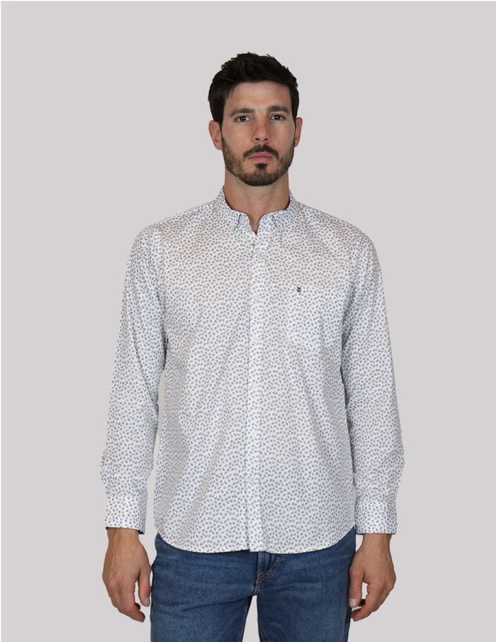 CAMISA MANGA LARGA BLANCO ESTAMPADO 100% ALGODÓN  REF 2305142